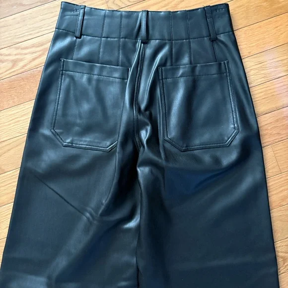 Anthropologie Black Wide Leg Faux Leather Pants - Picture 9 of 9